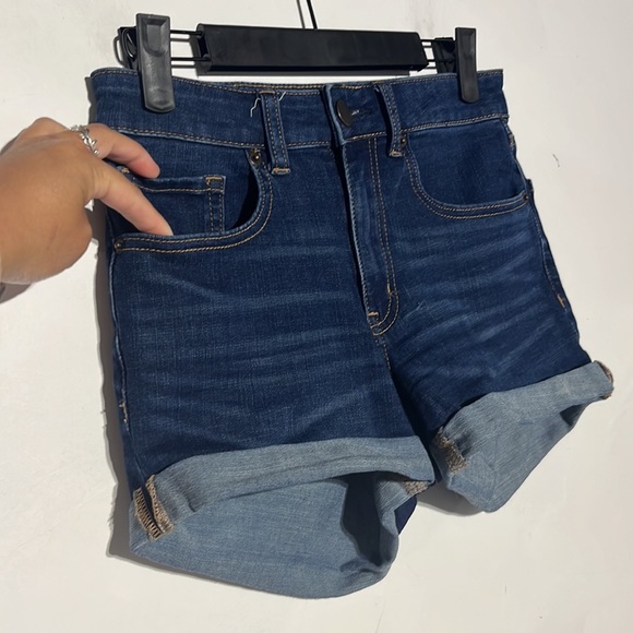 Aeropostale Dark Wash High Rise Midi Cuffed Denim Shorts Size 4 - Picture 2 of 7